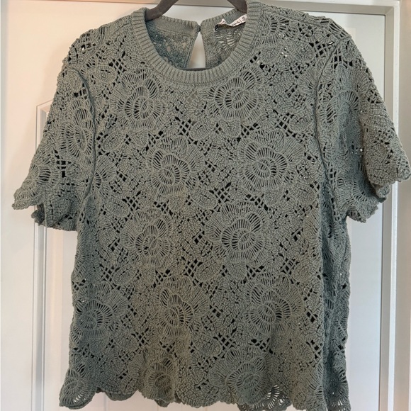 Abercrombie & Fitch Lace Crochet Blouse in Sage - Picture 1 of 2